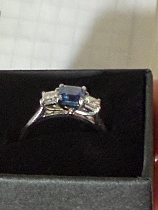  — Platinum Blue Sapphire & Diamond Trilogy Ring