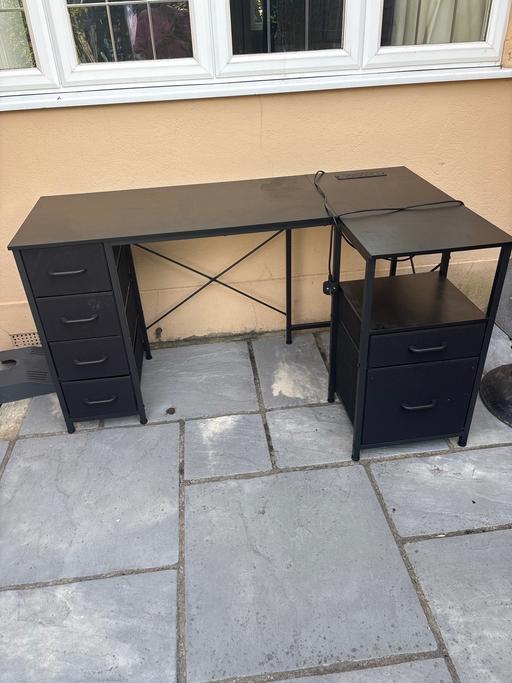  — Black L shaped desk with charging port