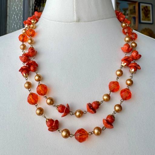  — Kitschy Vintage Tangerine Bead 2-Strand Neckl