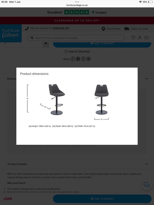  — Furniture Village brand new swivel bar stool