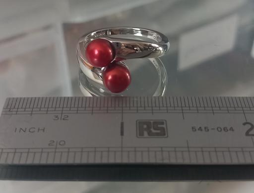  — Sterling silver red pearl bypass ring