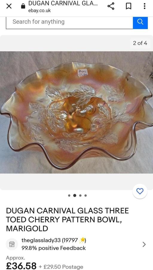  — Dugan carnival glass ruffle footed bowl