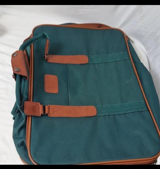  — Vintage Emerald Green Canvas Soft Shell Suitc