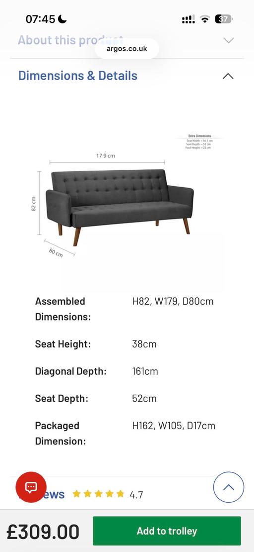  — Charcoal 2 Seater Sofabed