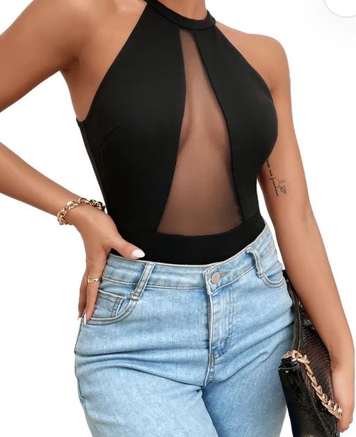  — GORGLITTER Women’s Sheer Sleeveless Bodysuit