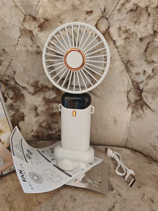  — White rechargeable handheld fan