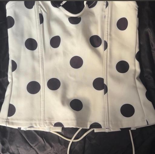  — Edikted black and white polka dot corset top