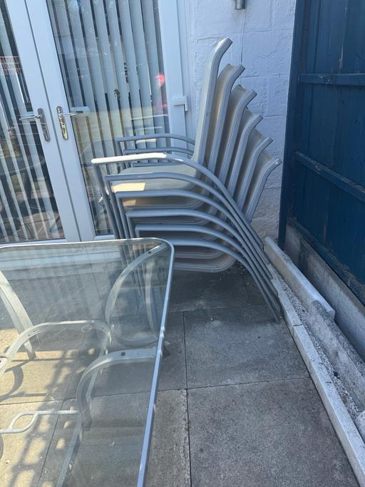  — Dice chair & glass patio table (free)