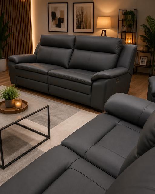  — Genuine leather three piece reclining sofa
