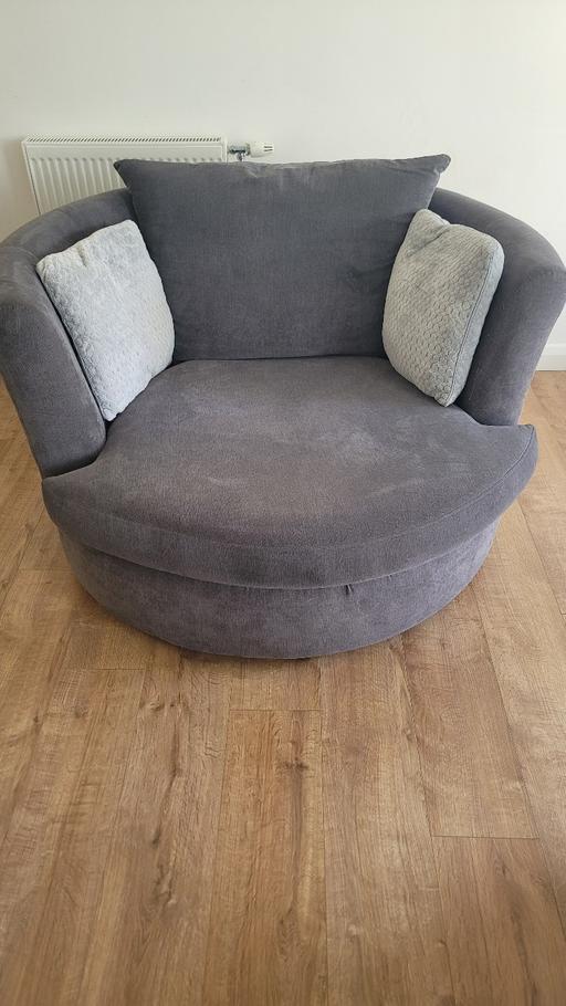  — Grey L Shaped Sofa with a round Swivel Sofa