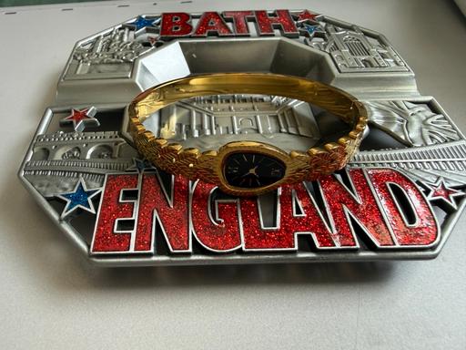  — Gold Textured Bangle Watch with Black Face