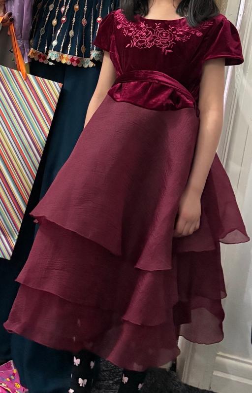  — Girls Burgundy Embroidered Occasion Dress