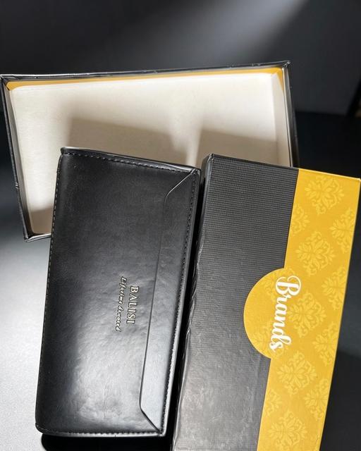  — Men's Black Leather Long Wallet with Gift Box