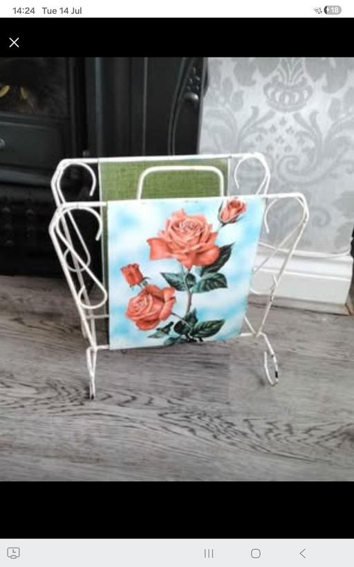 — vintage floral metal magazine rack 1960s