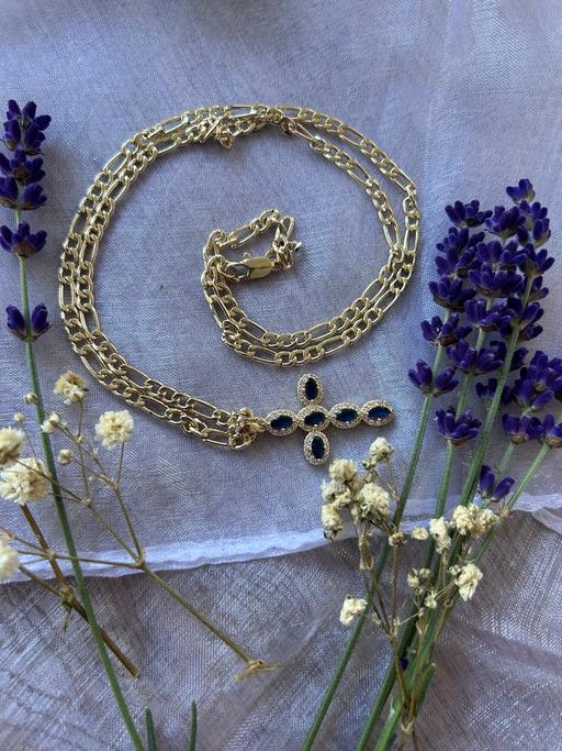  — Blue Stone Long Cross Necklace