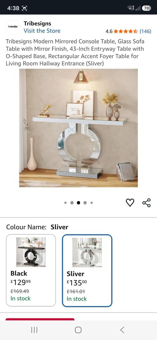  — New mirrored  console table