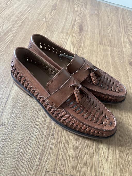  — NEXT Brown Woven Leather Tassel Loafers