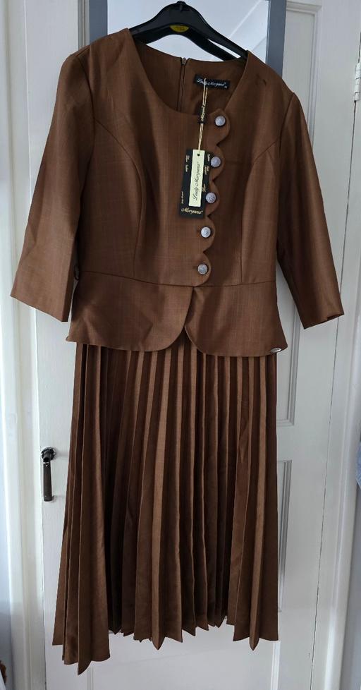  — Elegant Brown Pleated Midi Dress | Size UK 12