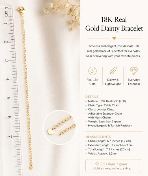  — Real 18k Yellow Gold Diacut Dainty Bracelet