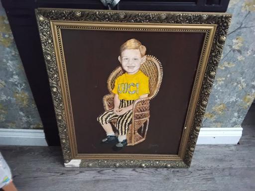  — original oil painting scary child on chair