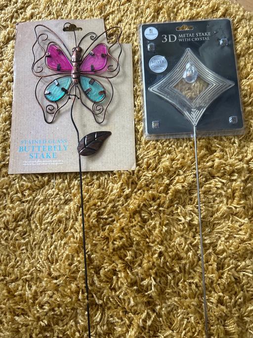  — Garden stakes. Butterfly or crystal. New