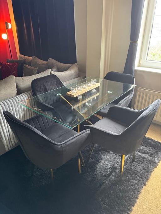  — Morden Glass & Gold Dining Set With 4 Chairs
