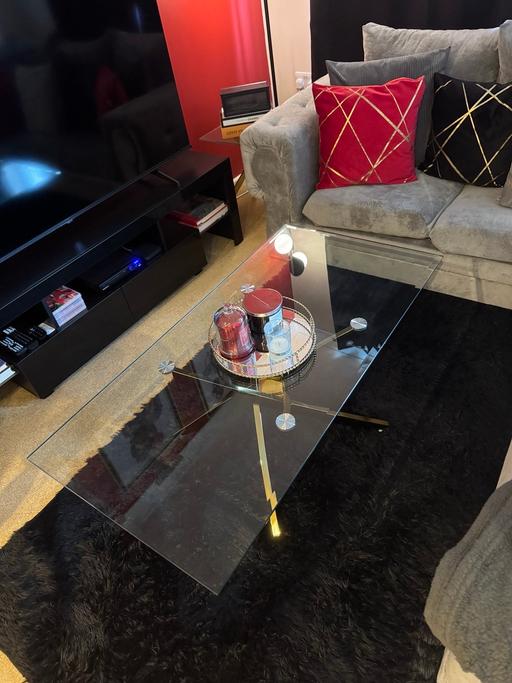  — MORDEN GLASS & GOLD COFFEE TABLE