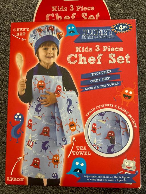  — Kids chef set. 3 piece. Apron, hat, tea towel