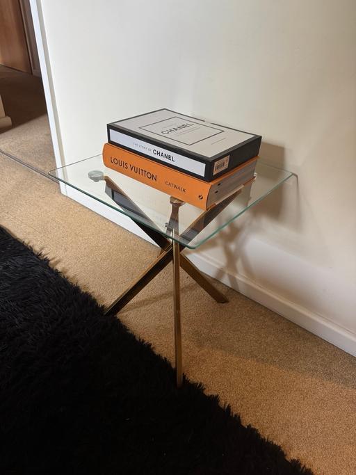  — GLASS & GOLD SIDE TABLE