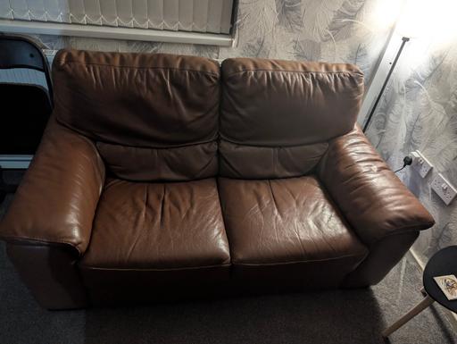  — brown leather 2 seater sofa