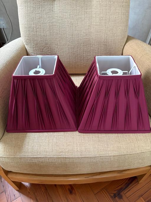  — Two square silk lampshades