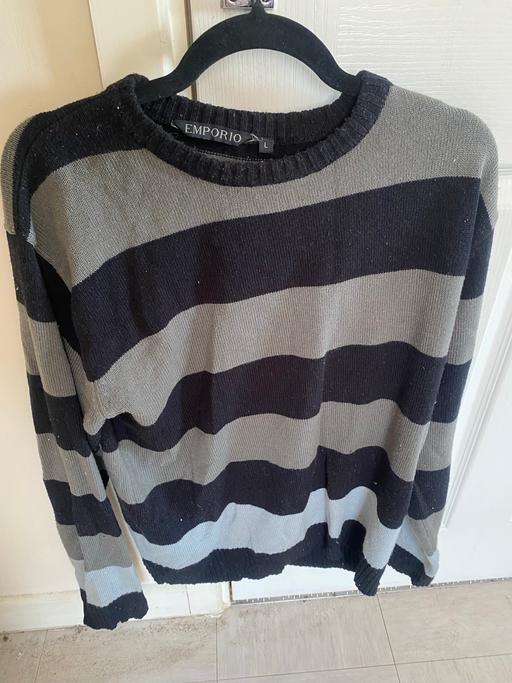  — Long sleeve black & grey stripe jumper L