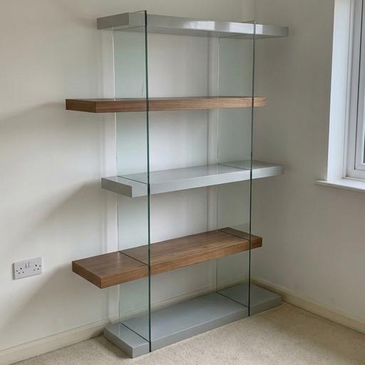  — NEW DFS Grey Gloss & Glass Bookshelf Shelving