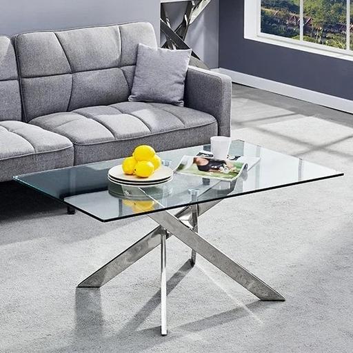  — Designer glass coffee table chrome legs 120cm