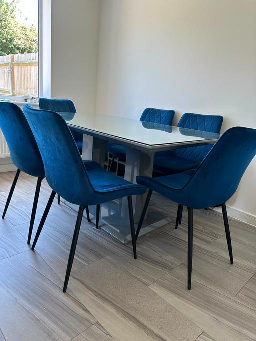  — Imperia 6 Grey Dining Table and 6 Navy Chairs