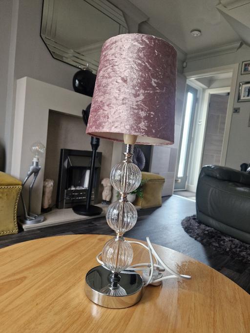  — Silver & glass base & pink velour shade