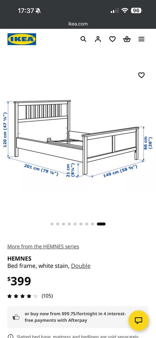  — IKEA Hemnes Double Bed Frame - White Wood