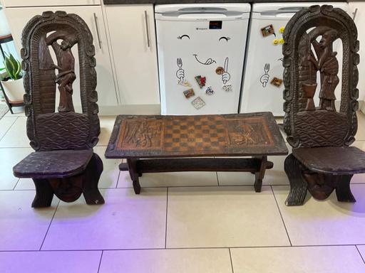  — African wooden brown chess table set
