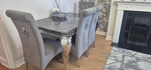  — Dining table grey marble top with chairs