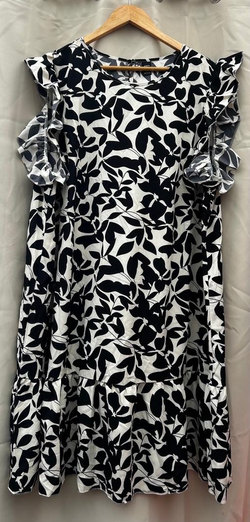  — Black Cream Leaf Print Cold Shoulder Dress