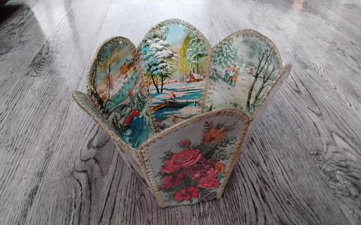  — 1950s ? embroidered basket bin old cards
