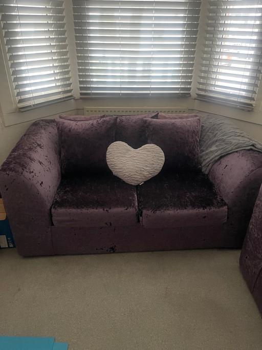  — 2 purple crushed velvet sofas