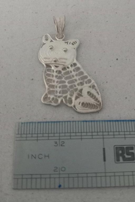  — Sterling silver filigree cat pendant