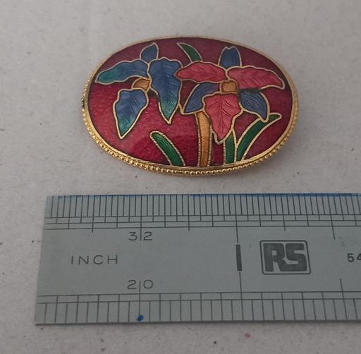  — Vintage Cloisonne enamel orchids brooch