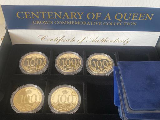 — 5x queens centenary 24ct gold plate coins