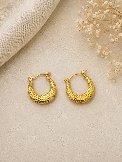  — Gold Textured Chunky Hoop Earrings