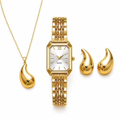  — Gold Watch & Teardrop Earrings Gift Set – New