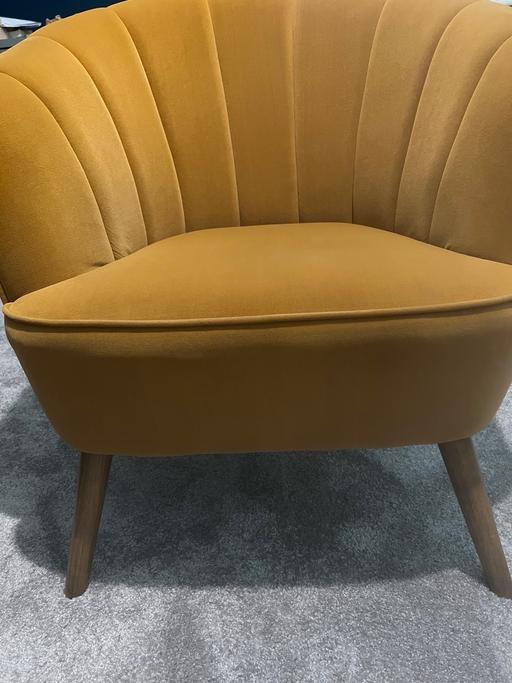  — Velvet mustard yellow armchair, 2 available.
