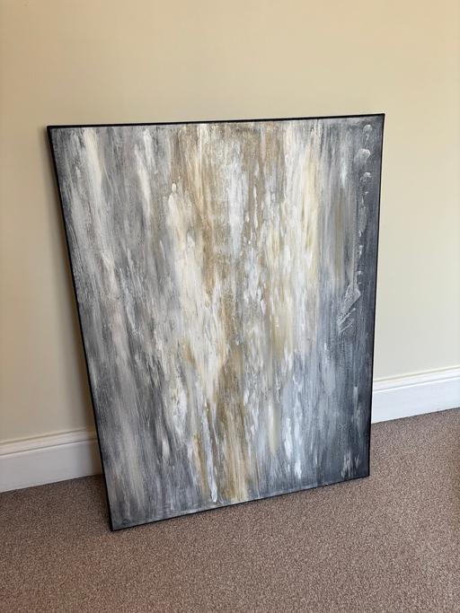  — Hand painted abstract grey, white and gold