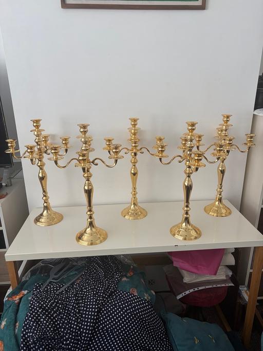  — Set of 5 gold metal candelabras new